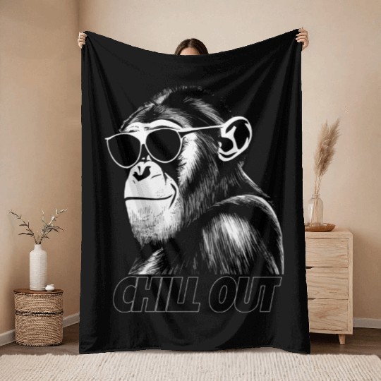 Chimpanzee chill out Throw Blankets