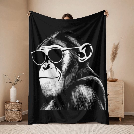 Chimpanzee with sunglasses Throw Blankets