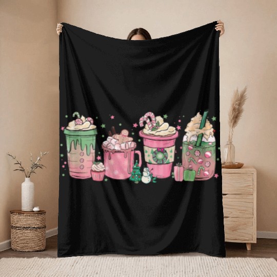 Hot Chocolate Cup Peppermint Mocha Throw Blankets