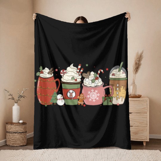 Hot Chocolate Cup Peppermint Mocha Throw Blankets