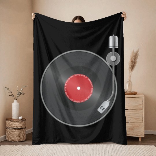Music is a Time Machine - Gramophone Retro Vinyl R Throw Blankets