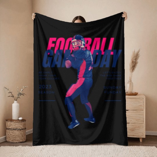 Blue Pink American Football Game Day Season 2023 Throw Blankets