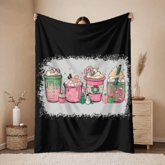 Hot Chocolate Cup Peppermint Mocha Throw Blankets