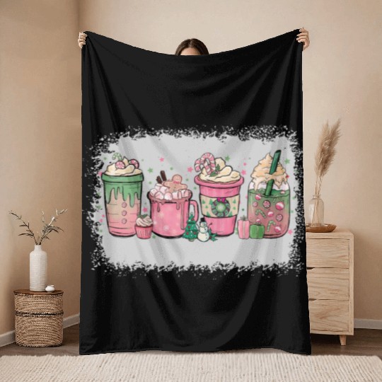 Hot Chocolate Cup Peppermint Mocha Throw Blankets