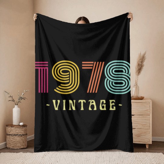 Neon Rainbow Retro Birthday Year Vintage 1978 Throw Blankets