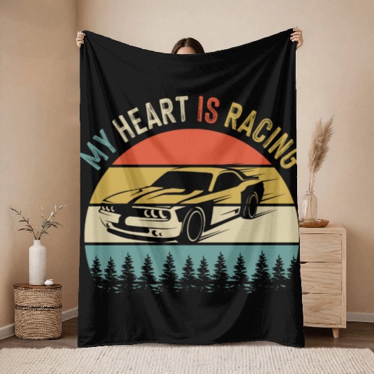 Fathers Day Retro Vintage Speedway Car Racing Throw Blankets