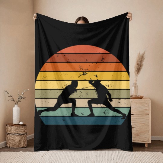 Retro fencing Throw Blankets