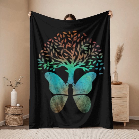 Butterfly Tree Beautiful Animal Butterflies Tree Throw Blankets