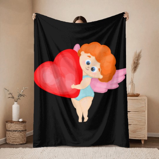 Lovely cupids. Cupid with a red heart Throw Blankets