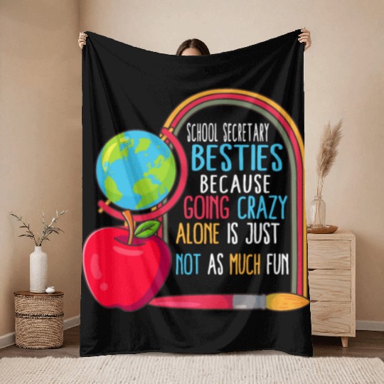 School Secretary Besties Funny Throw Blankets, Back To