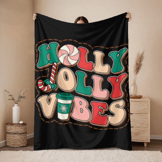holly jolly vibes Throw Blankets