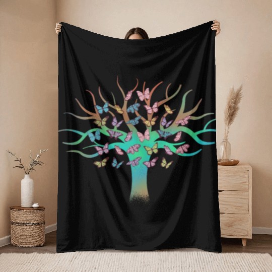 Butterfly Tree Beautiful Animal Butterflies Tree Throw Blankets