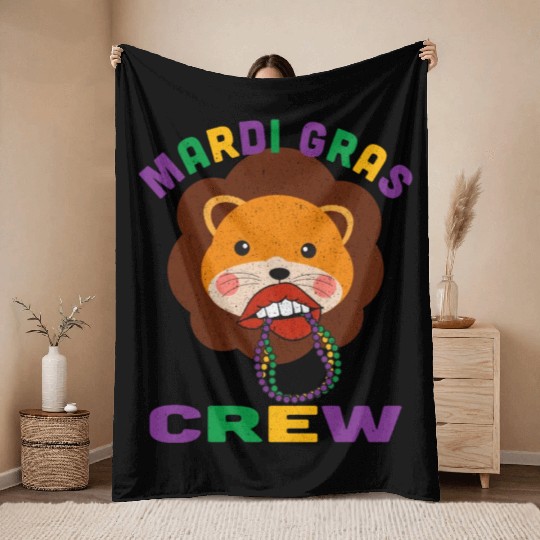 Mardi Gras Crew Lips Lion Throw Blankets
