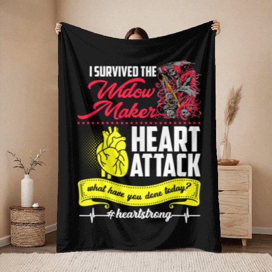 I Survived The Widow Maker Heart Attack Throw Blankets