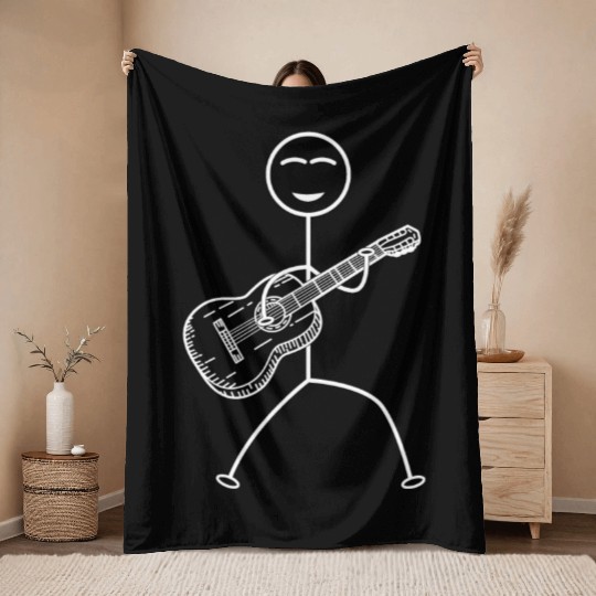 Guitar Player Stick Figure Funny Stick Figure Guit Throw Blankets