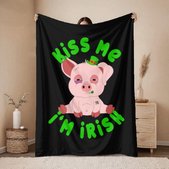 St Patricks Day Year of the Pig Shenanigan Piglet Throw Blankets