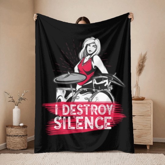 I Destroy Silence Drummer Band Music Beat Drum Throw Blankets