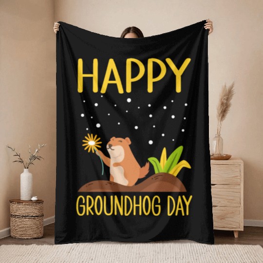 Happy Groundhog Day Throw Blankets