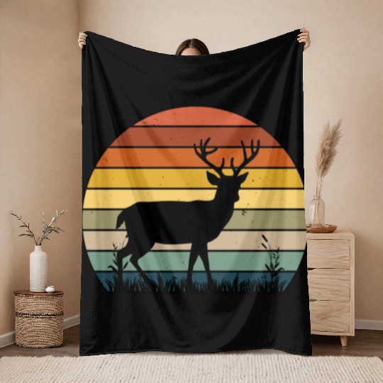 Retro Style Elk - Deer Vintage Throw Blankets