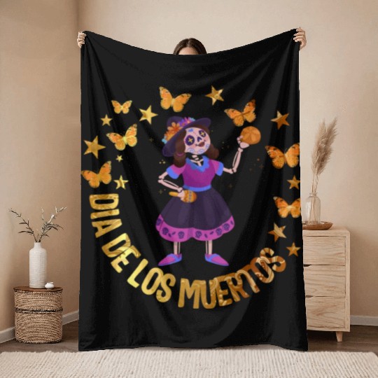 Dia De Los Muertos Throw Blankets, Girl Sugar Skeleton