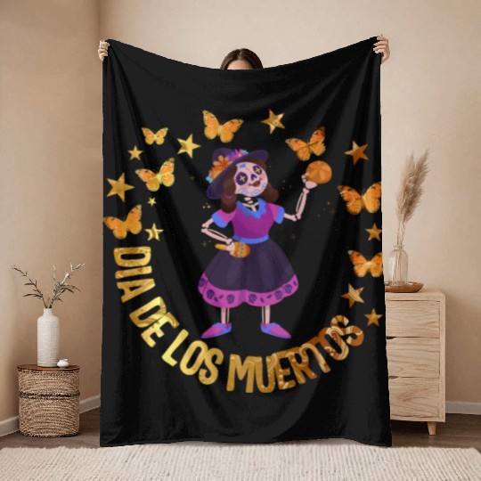 Dia De Los Muertos Throw Blankets, Girl Sugar Skeleton