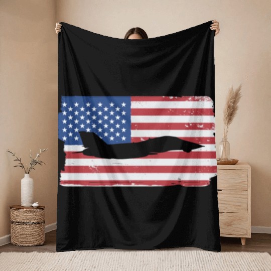 F-14 Tomcat Fighter Jet American Flag F14 Tomcat Throw Blankets