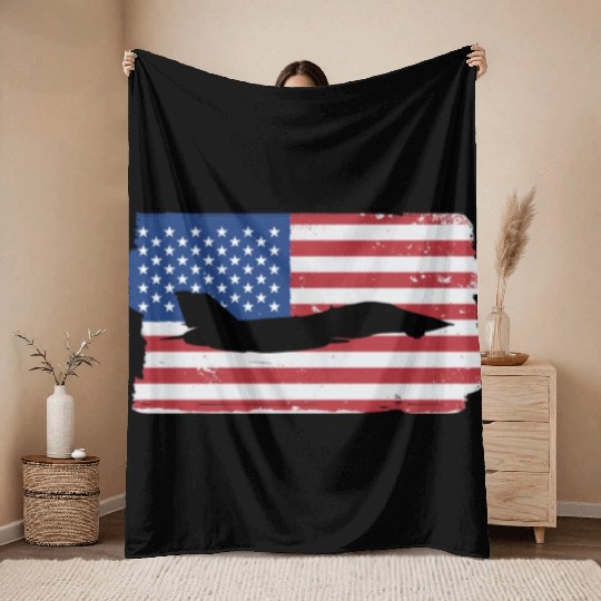 F-14 Tomcat Fighter Jet American Flag F14 Tomcat Throw Blankets