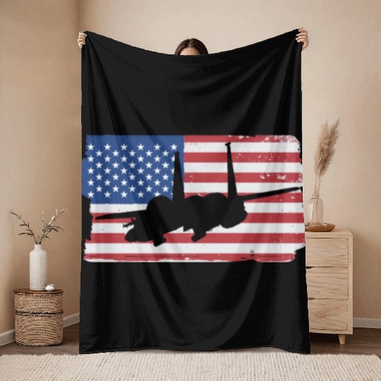F-15 Eagle Fighter Jet American Flag F15 Eagle Throw Blankets