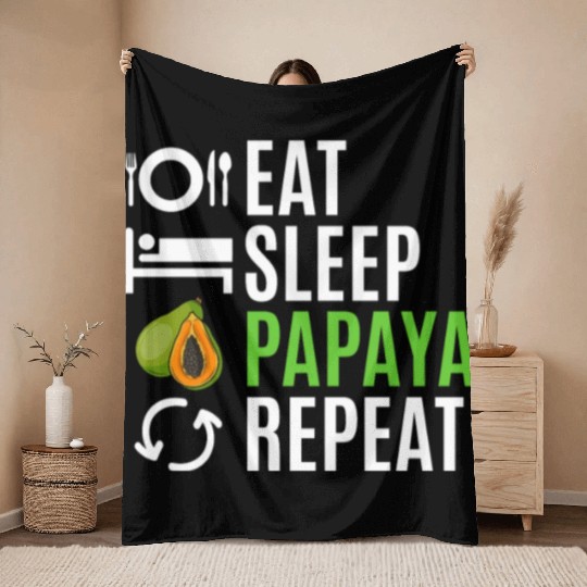 Eat Sleep Papaya Repeat Throw Blankets