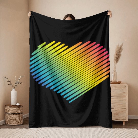 Rainbow Heart (Love / Scribble / PNG) Throw Blankets
