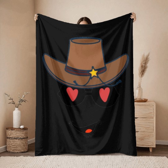 FUNNY COWBOY FACE Throw Blankets