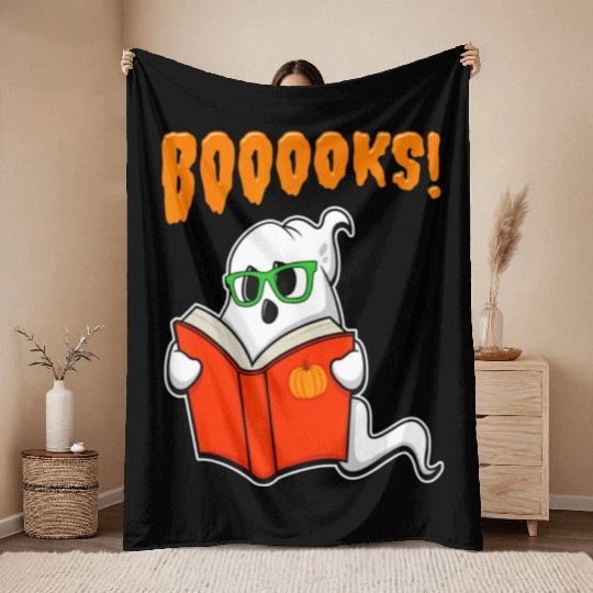 Funny Teacher Halloween Ghost Books Reading Throw Blankets