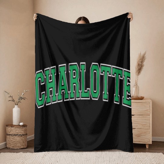 Charlotte Varsity Style Green Text Throw Blankets