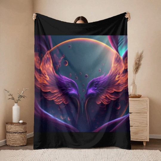 Flaming phoenix wings Throw Blankets