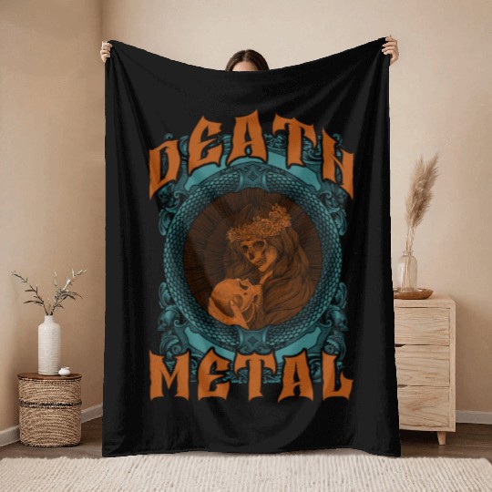 Goth Rock Satan Unicorn Festivals Death Metal Throw Blankets