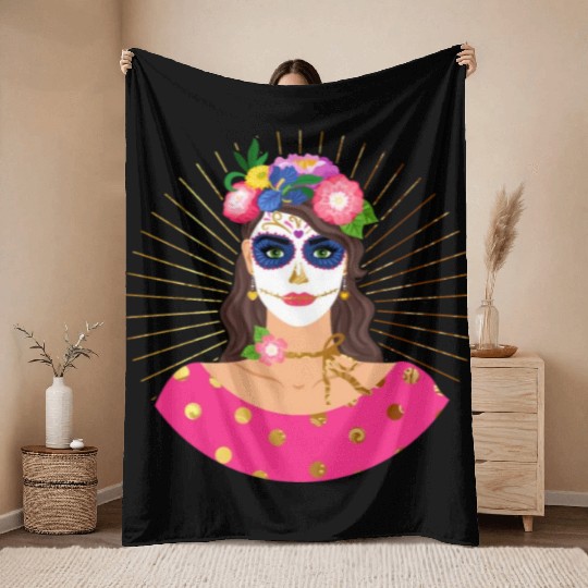 Dia De Los Muertos Throw Blankets, Little Girl Sugar Skull