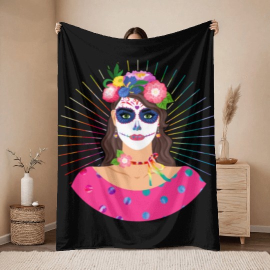 Dia De Los Muertos Throw Blankets, Little Girl Sugar Skull