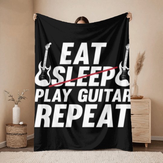 Eat Sleep Play Guitar Repeat - Funny Bass Guitaris Throw Blankets