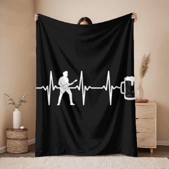 Bass Guitar Player Bass Guitar Heartbeat Beer Bass Throw Blankets