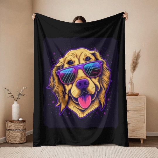 Golden Retriever Dog with Sunglasses Throw Blankets