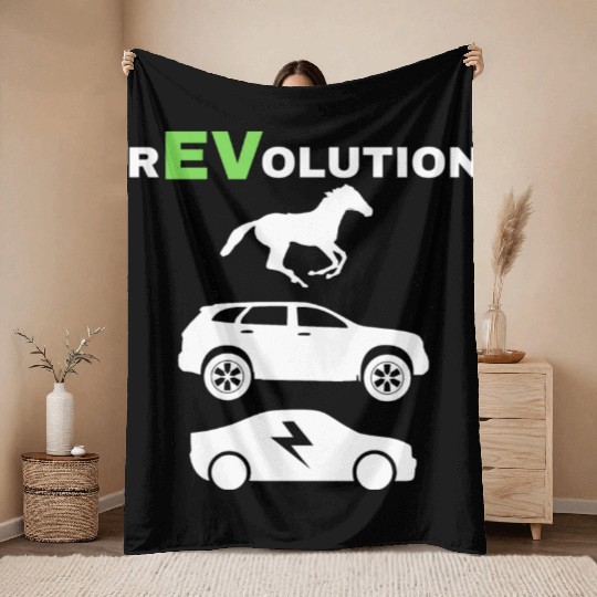 EV rEVolution with GREEN EV Text Horse SUV EV VERT Throw Blankets