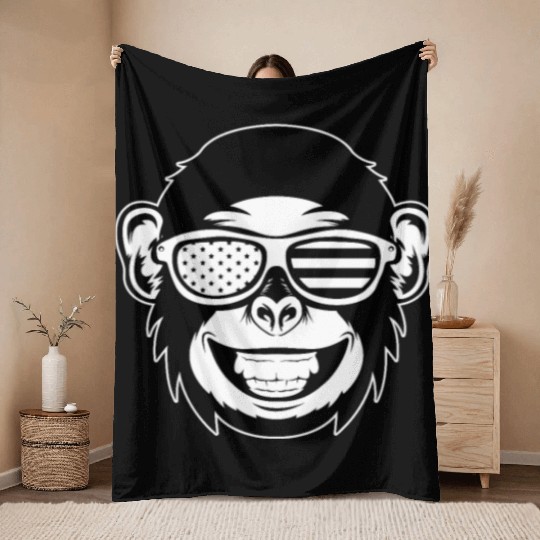 Chimpanzee Orangutan Monkey Head Monkey Throw Blankets