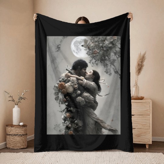 elves love fantastic design flowers and full moon Throw Blankets