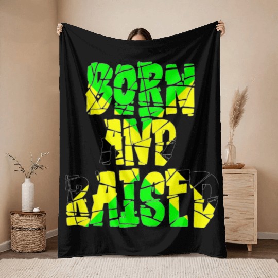 Jamaican Pride 'Born and Raised' Cotton Throw Blankets