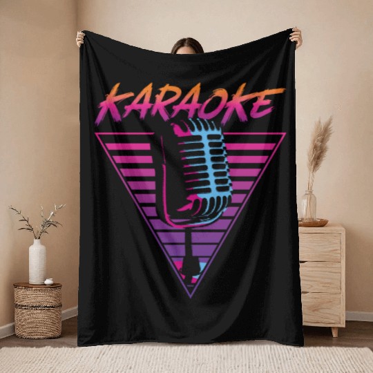 Karaoke Singer Retro 80s 90s Throw Blankets