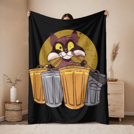 Raccoon Playing Drums Using Trash Cans - Funny Throw Blankets