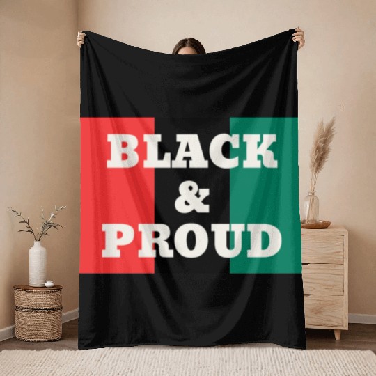 Black and Proud on a Red, Black, and Green Colors Throw Blankets