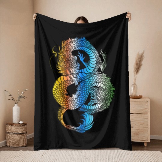 Japanese Dragon Vintage Demon Retro 102 Throw Blankets