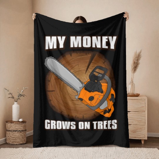 chainsaw Lumberjack Throw Blankets