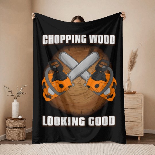 chainsaw Lumberjack Throw Blankets